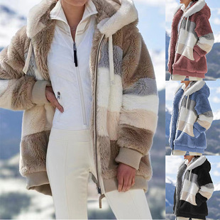 plush Women warm jacket zip Теплый плащ  hooded