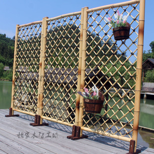 竹网片格子花园装 饰大型隔断脚围栏菜园护栏杆展示架屏风篱笆栅栏