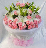 5枝香水百合花 36朵粉玫瑰鲜花 生日鲜花束 上海鲜花店送花订花