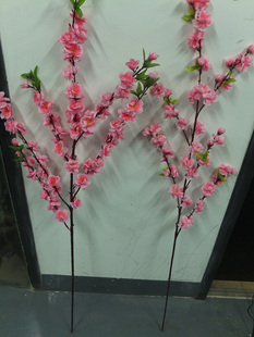 仿真桃花枝 假花绢布装 饰花 饰花1.2米粉色桃花落地客厅桃花树枝装