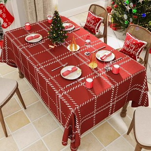 新品 2024新年红色格子防水桌布长方形餐桌耶诞桌布布布艺方格茶几