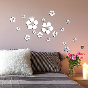 新款 饰 3d亚克力镜面花朵18朵花瓣水晶镜子墙贴立体贴画卧室客厅装