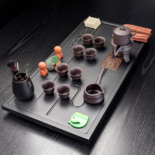 网红功夫茶具套装 茶盘家用泡茶壶茶杯陶瓷一体茶台道实木全自动紫