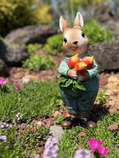 美式 饰幼儿园布置摆设 乡村小兔子拔萝卜树脂摆件花园庭院阳台装