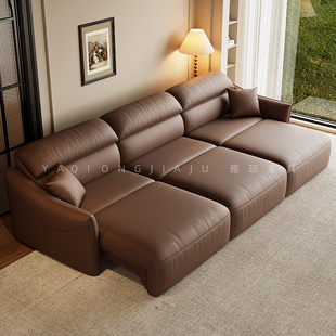 简约真皮多功能电动沙发床伸缩折叠两用直排抽拉中小户型客厅沙发