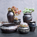 多肉花盆大号陶瓷创意老桩盆简约绿植复古粗陶陶罐植物透气组合盆