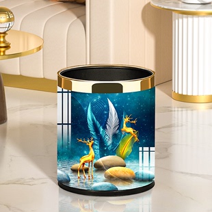新中式 高档垃圾桶创意轻奢时尚 卫生桶大 高级家用客厅卧室2024新款