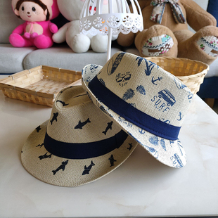 韩版 儿童帽子夏季 印花卡通遮阳男童礼帽女宝宝沙滩帽 休闲透气薄款