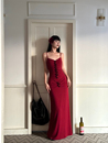 VENUIE红色v领针织吊带裙2024年夏季 别致设计优雅气质连衣裙 新款