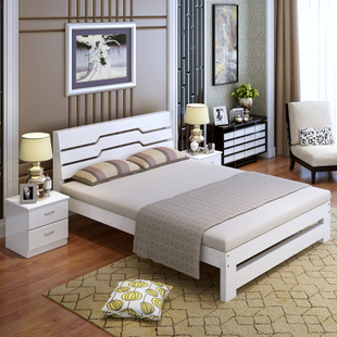 实木床1.5米单人床1.2m松木床双人床1.8米大床简易儿童床木床特价
