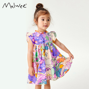 malwee女童公主裙夏装 欧美中小童休闲圆领洋气女孩儿童连衣裙 新款