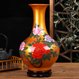 景德镇陶瓷花瓶工艺品摆件家居客厅电视柜装 饰品牡丹花开富贵赏瓶