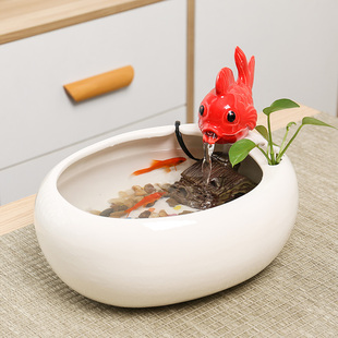 创意陶瓷流水循环鱼缸摆件喷泉流水生财办公室桌面加湿器猫咪饮水