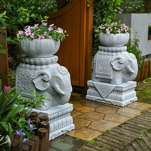大门口装 饰院子花盆仿石墩小象别墅摆件庭院造景布置大象墩子雕塑