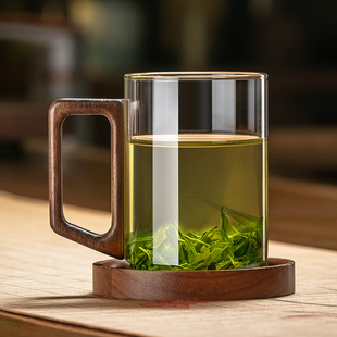 高硼硅玻璃茶杯带把手个人专用男士 办公室带盖家用耐高温泡绿茶杯