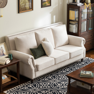 曼哈顿沙发 布艺沙发简约美式 客厅家用实木直排布沙发乡村风格