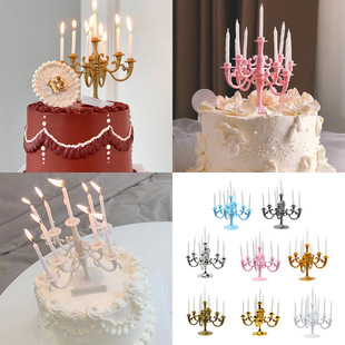 复古欧式 风金银色小烛台蛋糕装 扮摆件蜡烛生日蜡烛蛋糕插件 饰装
