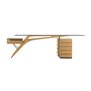 单人设计定制书桌Cavour 北欧实木电脑桌钢化玻8070办公桌 Desk