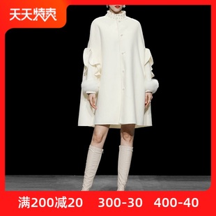 秋冬季 2023新款 羊毛呢女 女装 白色斗篷双面呢子大衣加厚中长款