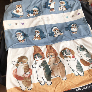外贸日单Mofusand猫福珊迪鲨鱼猫炸虾猫双面凉感夏季 枕套插画