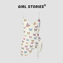 Girl 泳衣遮肚蝴蝶钢托连体两件套 Stories高级原创设计风娜扎同款