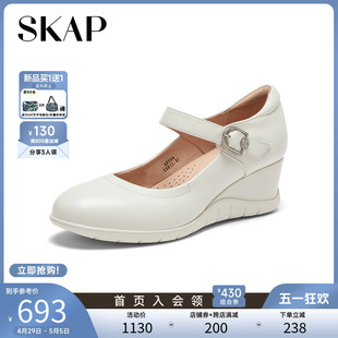 新款 SKAP圣伽步2024春季 浅口坡跟女单鞋 商场同款 AFF04AQ4 玛丽珍鞋
