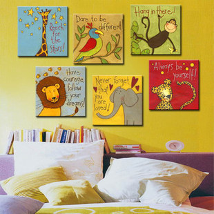 装 饰画无框画客厅卧室儿童书房现代时尚 热带雨林卡通动物 壁画