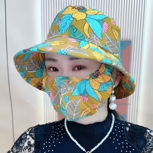 遮阳帽女夏季 防晒防紫外线2024新款 太阳帽子 口罩一体遮脸骑行时尚