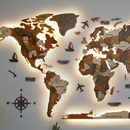 世界灯光发光地图实木立体质壁饰墙面装 饰创意客厅沙发背景办公室