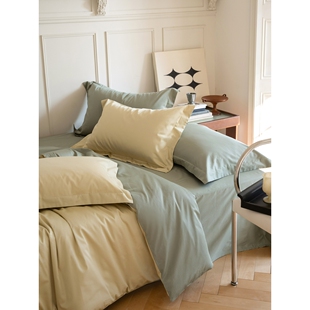 北欧风100S高支贡缎长绒棉全棉四件套简约纯色床上被套床单床笠式