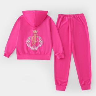 2024春秋新款 女大童女孩时尚 时髦运动服两件套 玫粉色天鹅绒套装