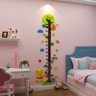 卡通3d立体身高墙贴纸卧室测量儿童身高尺墙面装 饰房间布置亚克力