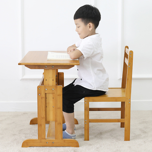 竹山下学习桌学生写字桌椅套装 小学生写字台可升降楠竹儿童书桌