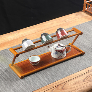 手工竹制沥水杯架复古中式 双层茶具收纳架置物架展示架干泡茶托盘