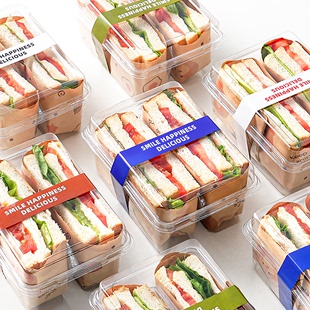 三明治包装 盒透明隔层便当打包盒子早餐一次性塑料双拼格烘焙家用