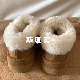 暖绒绒温暖奶 韩国chic厚底毛毛虫雪地靴女冬季 加厚绒勃肯毛毛鞋