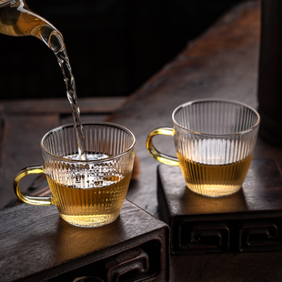 日式 杯子办公室茶道玻璃小茶杯耐热带把 功夫茶具品茗杯家用喝茶