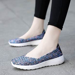 浅口手工编织鞋 老北京布鞋 女夏天中年妇女运动走路散步编织老妈鞋