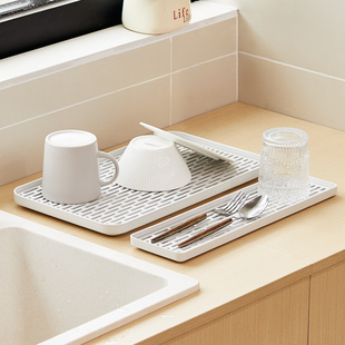 沥水托盘家用客厅长方形双层水杯茶杯碗筷水果厨房塑料创意收纳篮