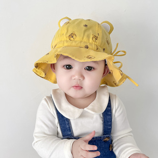 婴儿渔夫帽春秋夏季 大檐男宝女宝宝太阳帽0 6个月可调节防晒帽