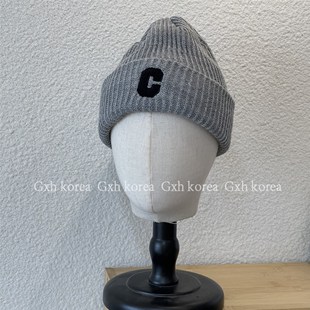 包邮 新款 韩国进口现货 字母C针织毛线帽子百搭保暖护耳帽 2022冬季