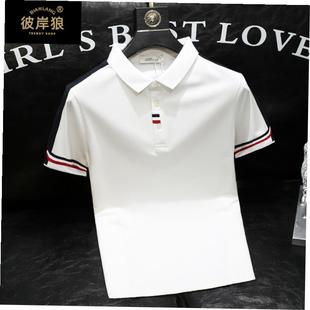 白色条纹撞色有领短袖 T恤男士 高端小众保罗商务POLO 青年修身 韩版