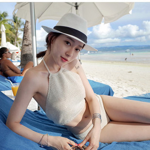 韩国针织镂空比基尼分体2024新款 纯欲显瘦两件套高级感温泉泳衣女
