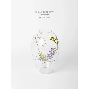 若奈家居 Tiff@ny绝版 私藏系列琉璃花瓶玻璃花器摆件客厅 紫藤花