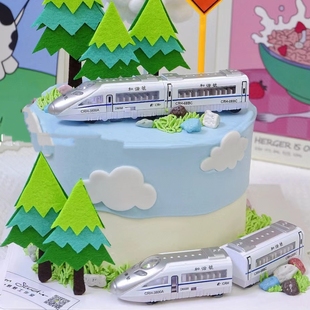 新款 电动万向仿真高铁和谐号烘焙蛋糕摆件配件高速列车儿童玩具车