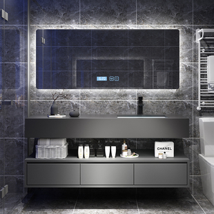 定制岩板一体双层浴室柜组合简约现代卫生间洗漱台洗脸池洗手面盆