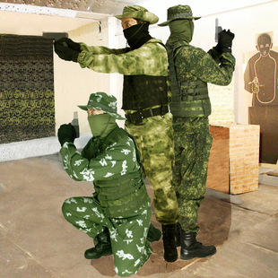 俄军迷特种兵KMX作战服套装 俄罗斯 废墟 罩衣外套 绿人白花