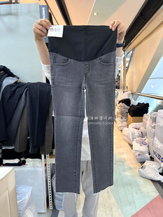 韩国代购 孕妇装 2022冬季 磨毛绒加厚保暖显瘦毛须边托腹直筒牛仔裤
