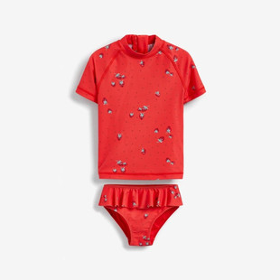 现货 7岁 女童泳衣大童大红色草莓防晒泳衣冲浪度假沙滩3岁