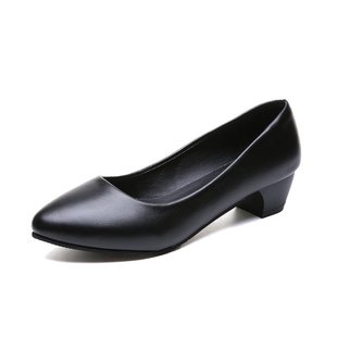 黑色皮鞋 3cm小低跟粗跟单鞋 礼仪女鞋 工作鞋 浅口圆头百搭职业正装